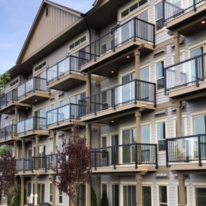 Balconies and garden suites at McGill Ridge Apartments in Kamloops