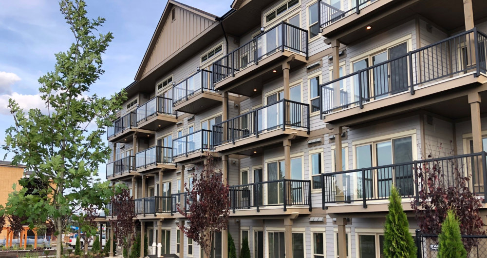 Balconies and garden suites at McGill Ridge Apartments in Kamloops