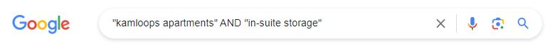 Screenshot of Google search for “kamloops apartments” AND “in-suite storage”