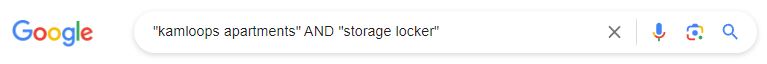 Screenshot of Google search for “kamloops apartments” AND “storage locker”