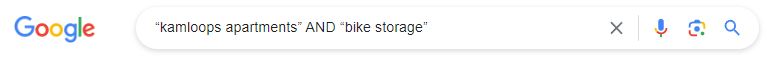 Screenshot of Google search for “kamloops apartments” AND “bike storage”