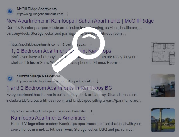 Searching for Kamloops apartments using Google