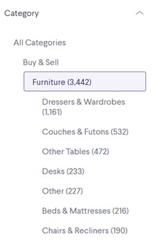 Kijiji categories filter